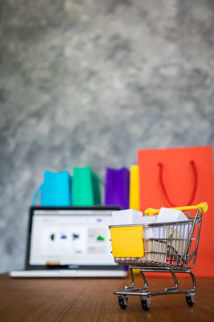 laptop shopping bags online shopping concept